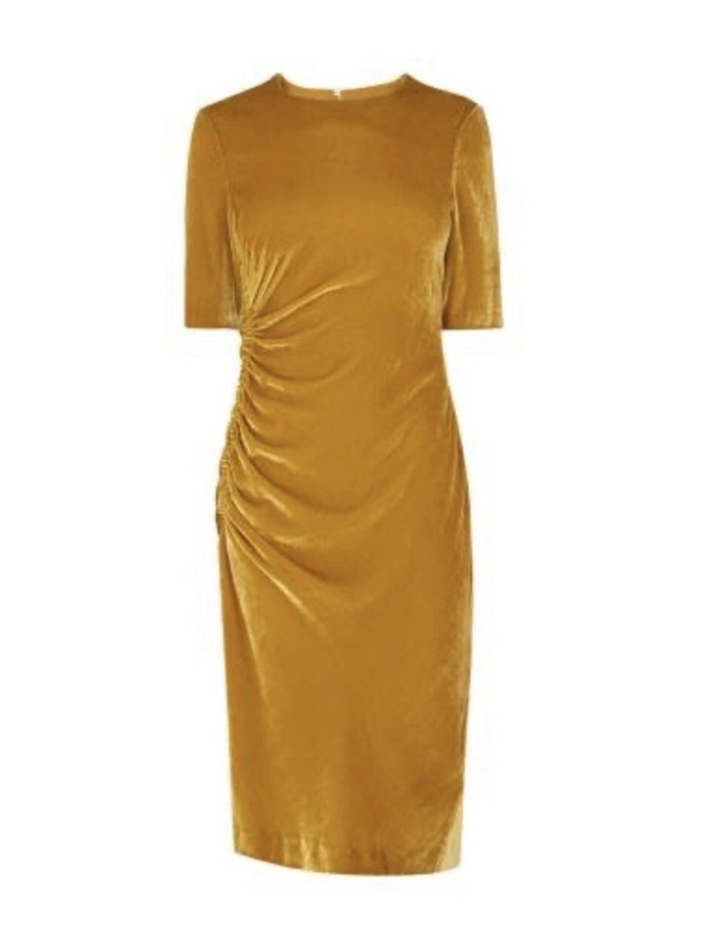 LK Bennett Kara Velvet Ruched Mustard Fold  Dress Sz 12